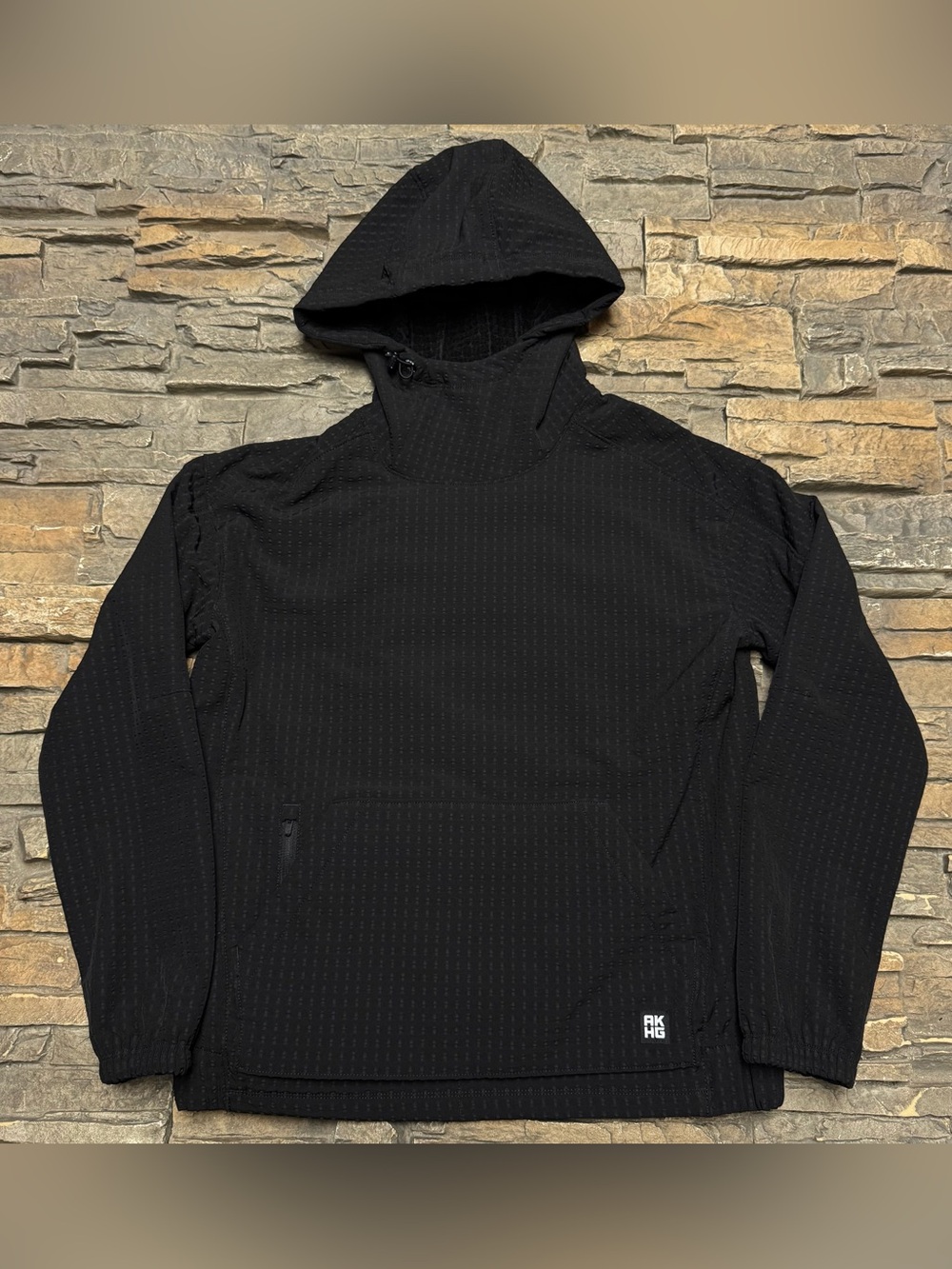 AKHG Boundary Line Popover Hoodie Womens XS Black Quilted Sweatshirt Pocket